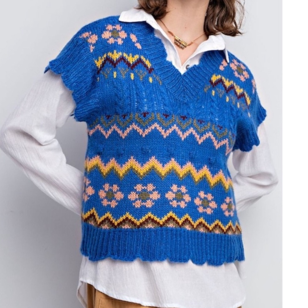 Easel | Blue V Neck Sweater